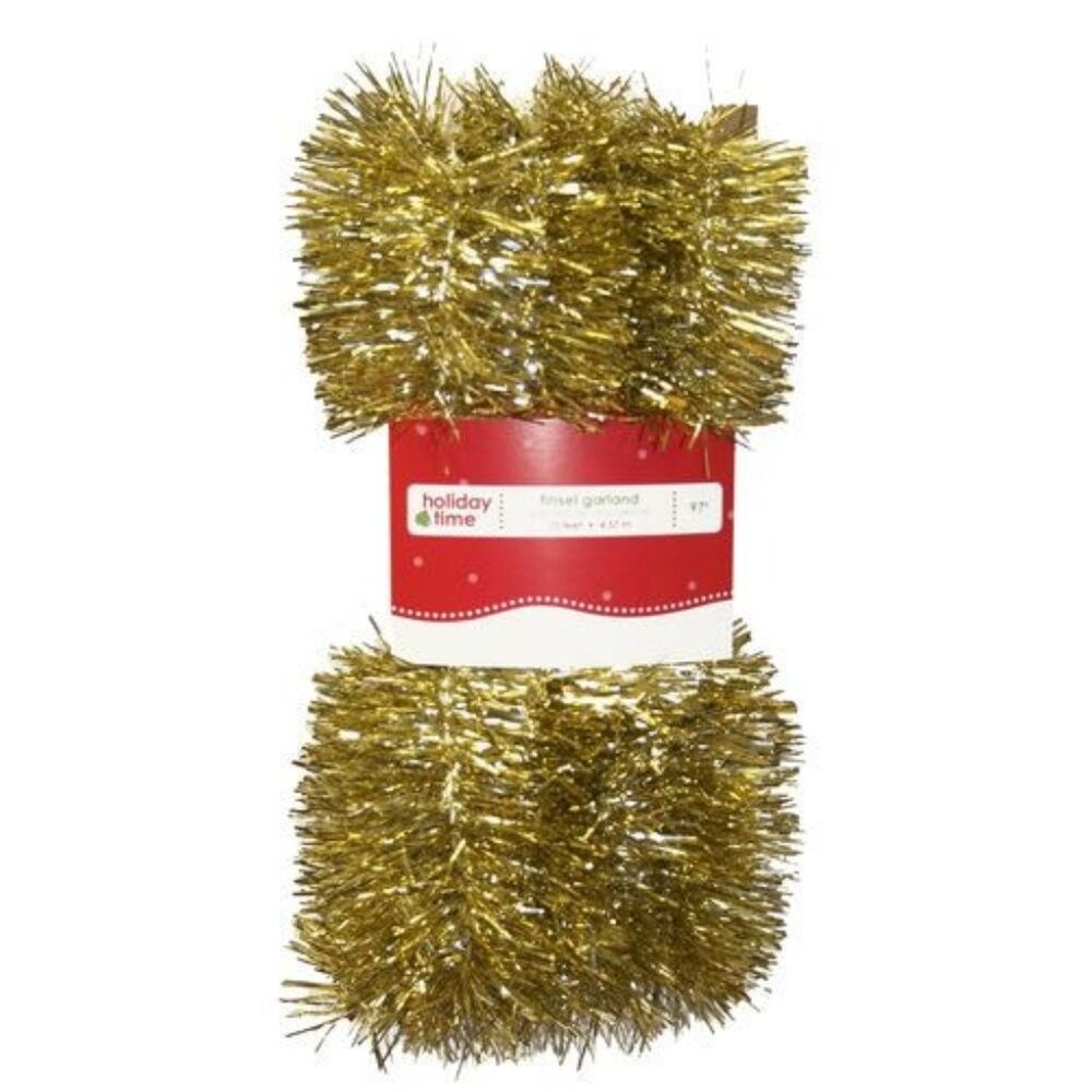 Holiday Time Tinsel Garland Champagne 15 Feet New Flame Retardant USA Made Decor